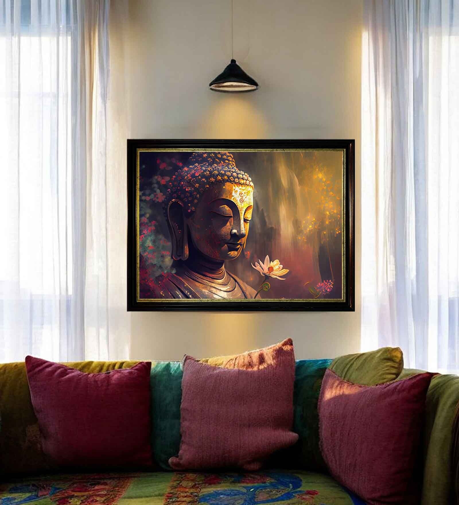 Buy Framed Wall Art Print Peaceful Lord Buddha with Flower Artwork ...