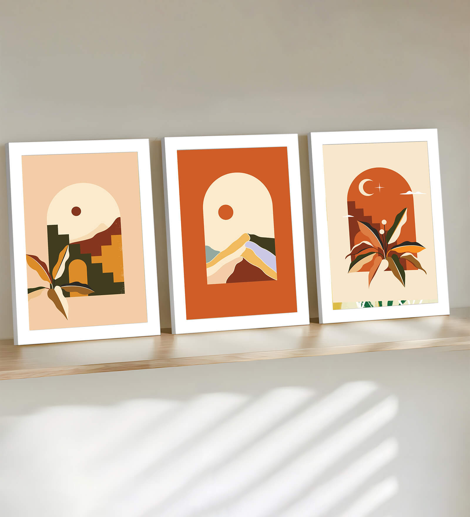 Framed Wall Hanging Art Prints Sun, Moon with Mountains Landscape For Home Decor