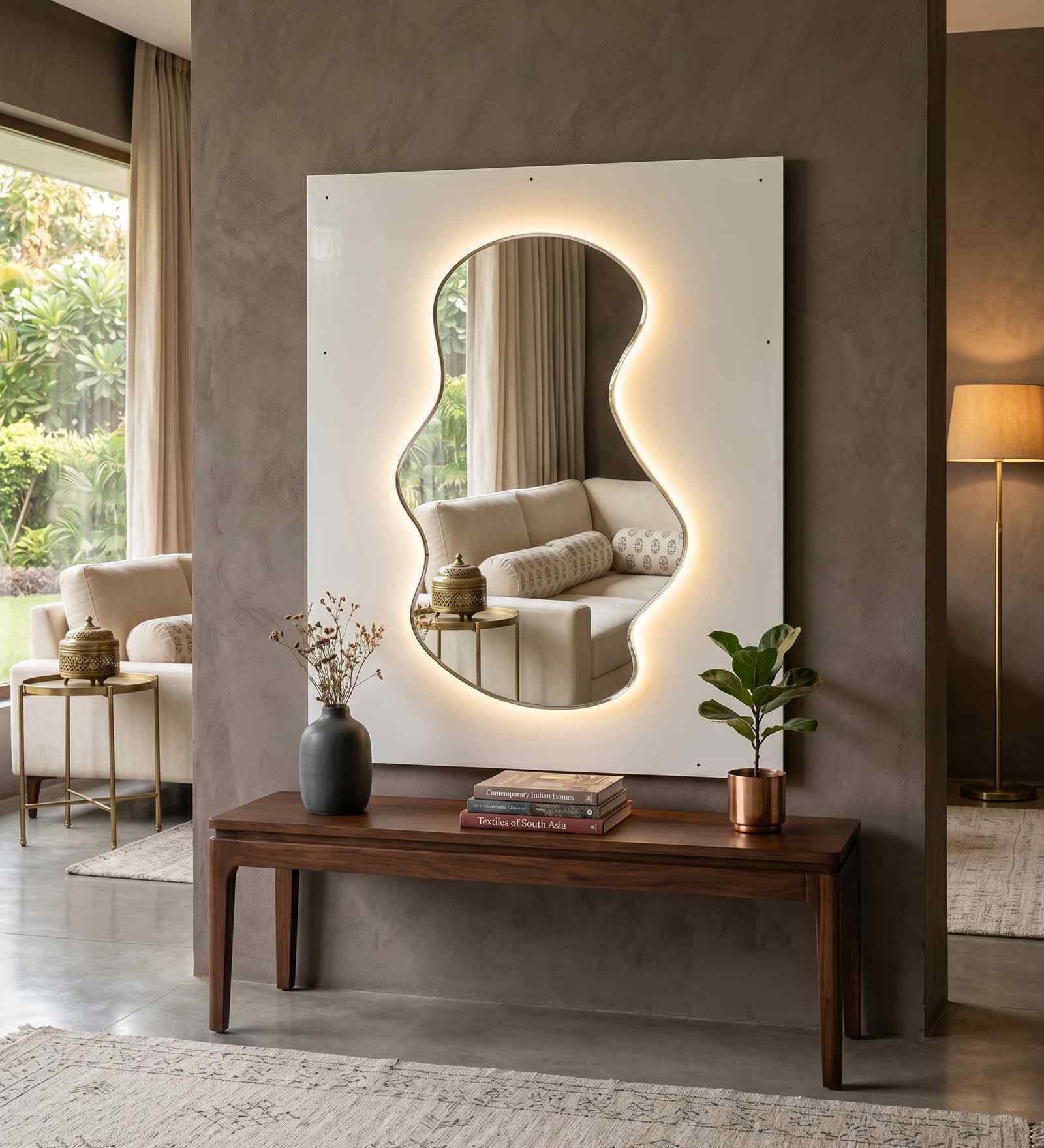 Frameless Abstract Wall Mirror 24 X 42 In