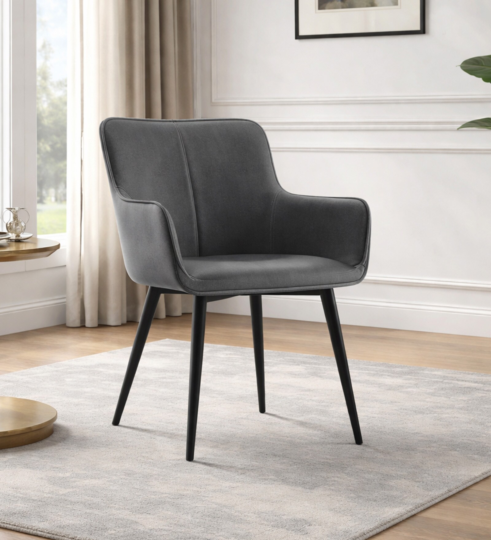 Francis Velvet Fabric Arm Chair In Grey Color