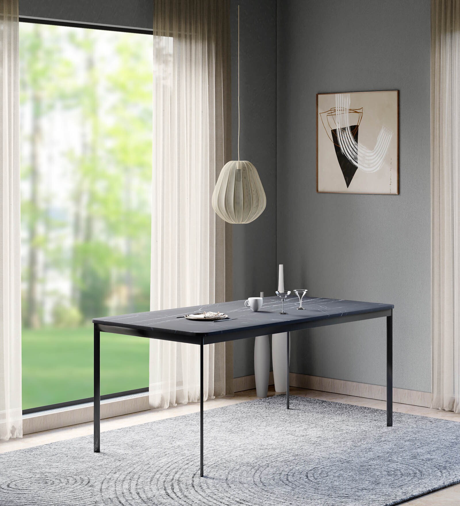 Franky Metal 6 Seater Dining Table In Black Colour