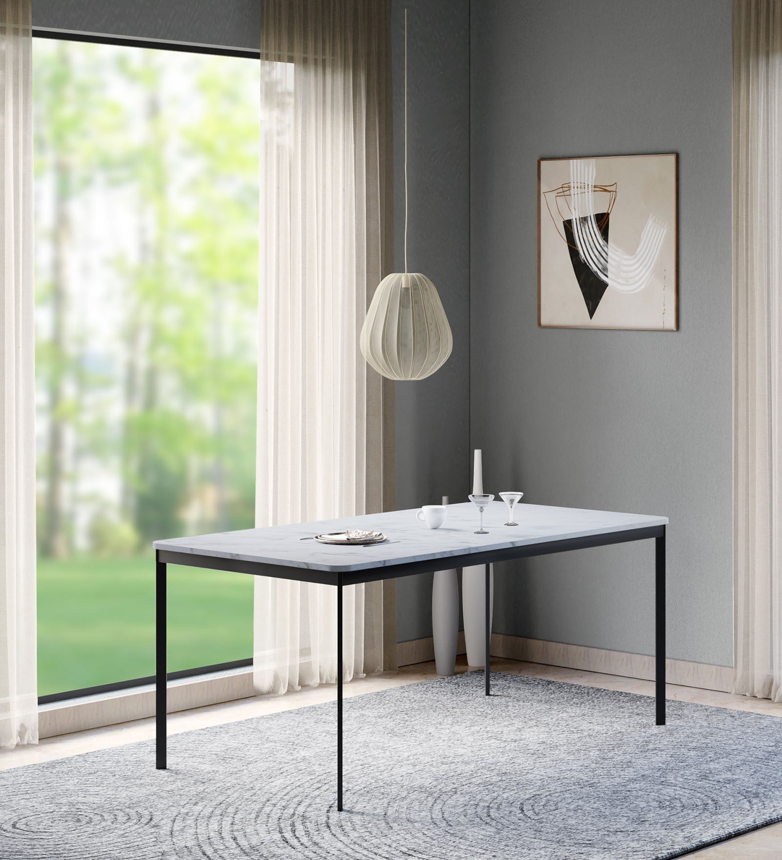 Franky Metal 6 Seater Dining Table In White Colour