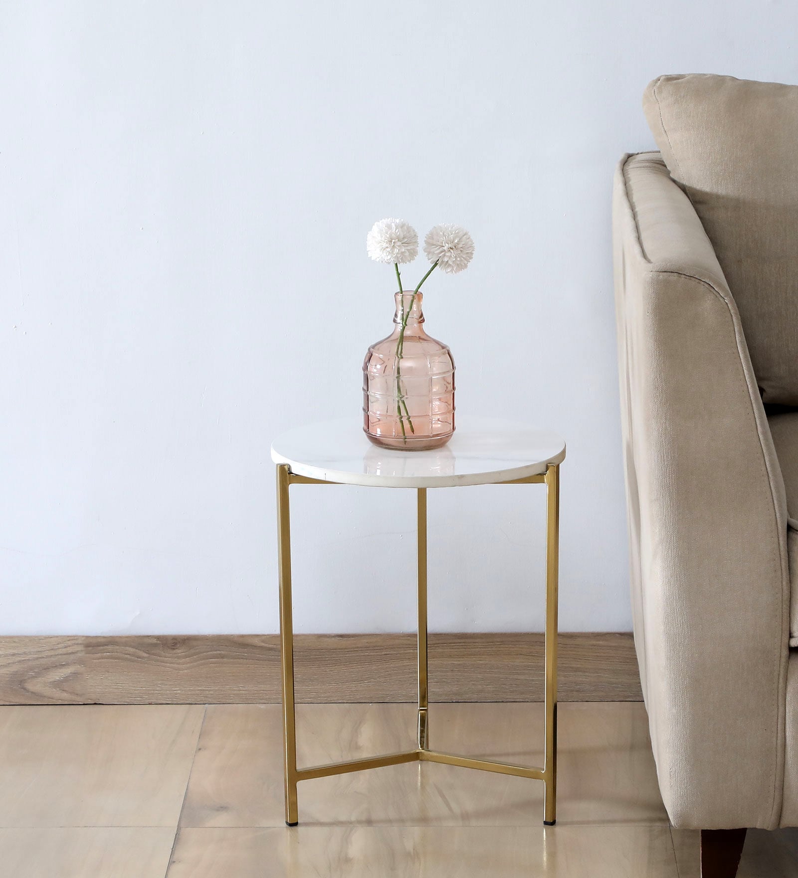 Franz Metallic End Table with Golden Base & White Porcelain Top