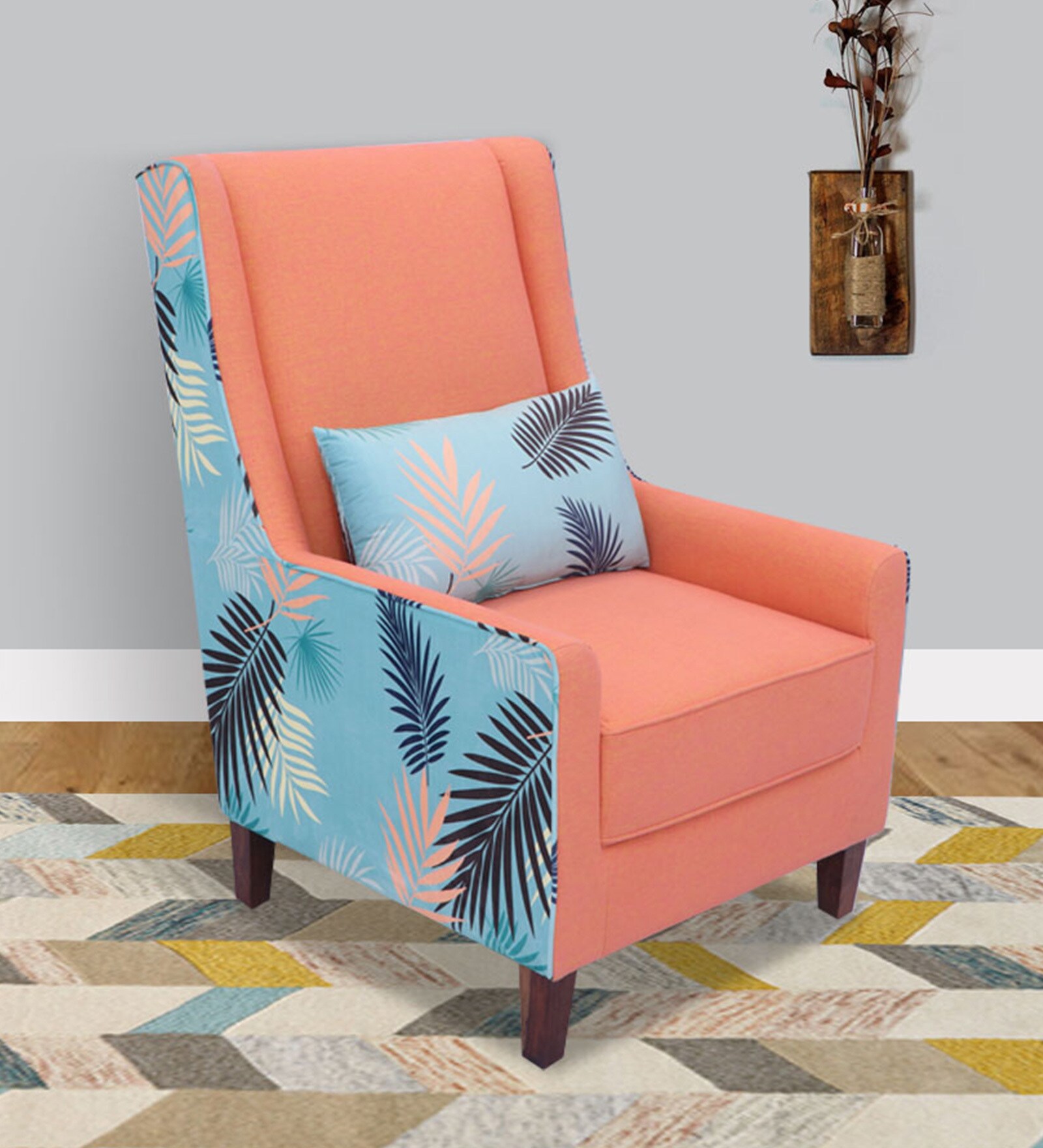 Florian Fabric Wing Chair in Orange Colour