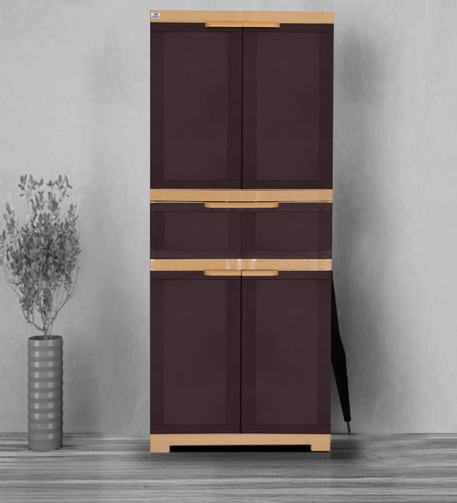 Freedom Plastic Kids 2 Door Large Wardrobe In Weather Brown & Biscuit Colour