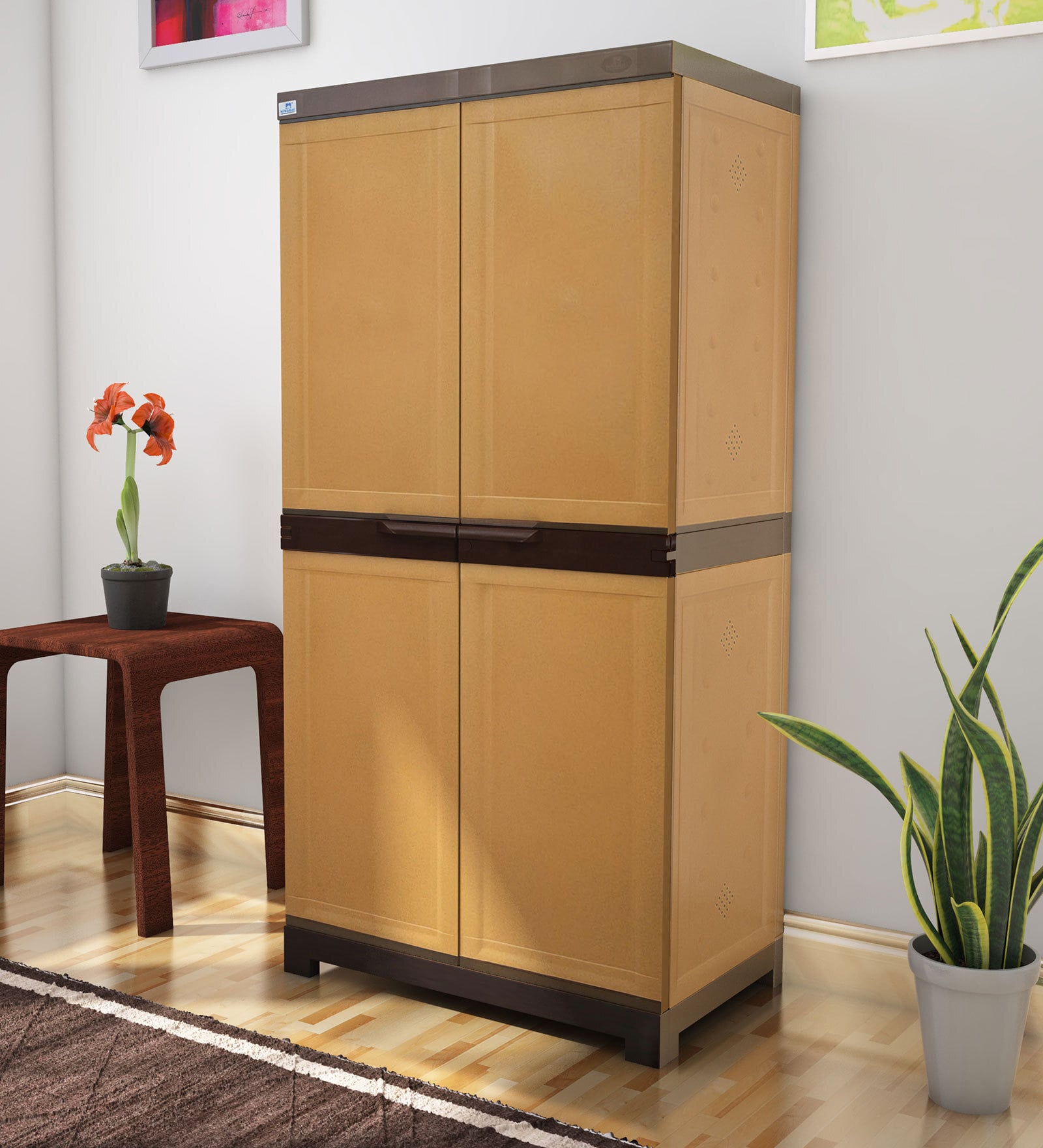 Freedom Plastic Shoe Cabinet in Sandy Brown & Dark Brown Finish Freedom Plastic Shoe Cabinet in Sandy Brown & Dark Brown Finish