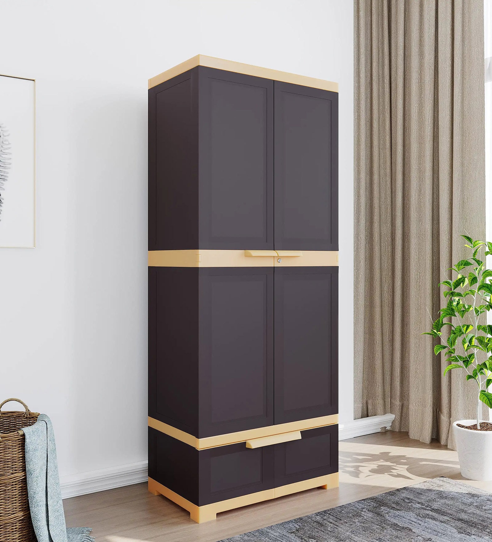 Freedom Plastic Storage Cabinet With 1 Drawer In Weather Brown Colour Freedom Plastic Storage Cabinet With 1 Drawer In Weather Brown Colour
