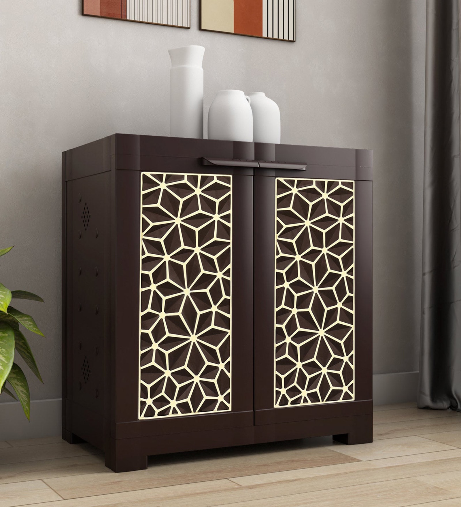 Freedom Star Plastic Shoe Cabinet In Weather Brown Colour