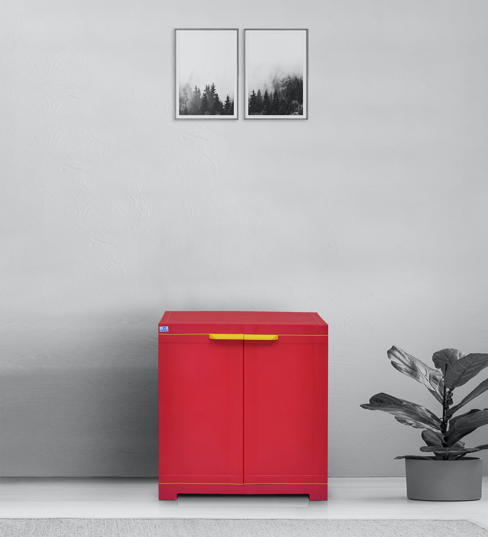 Freedom Plastic Kids 2 Door Small Wardrobe in Bright Red & Yellow Colour Freedom Plastic Kids 2 Door Small Wardrobe in Bright Red & Yellow Colour