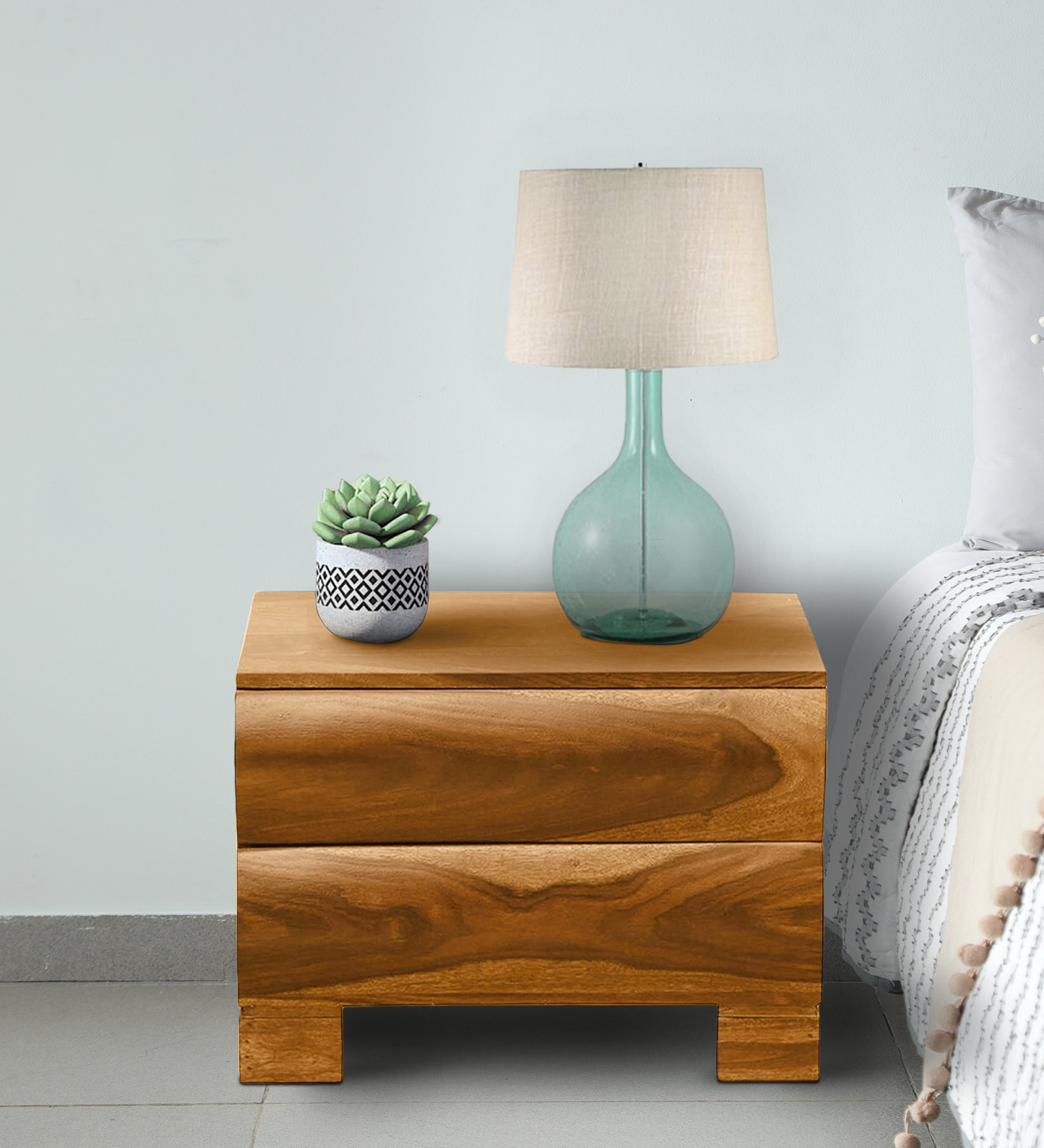 Freemont Sheesham Wood Bedside Chest In Rustic Teak Finish