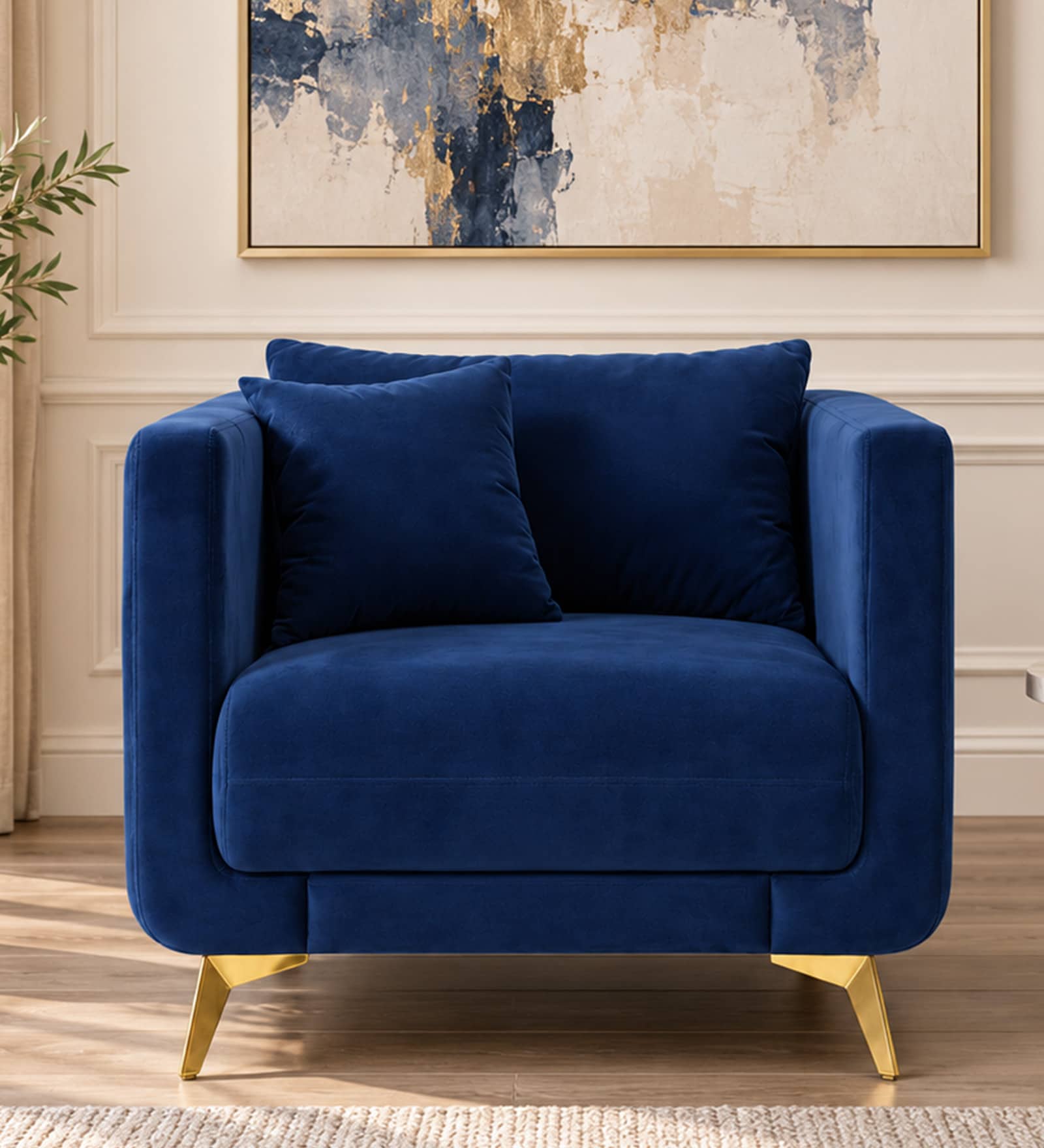Frejol Velvet 1 Seater Sofa In Navy Blue Colour