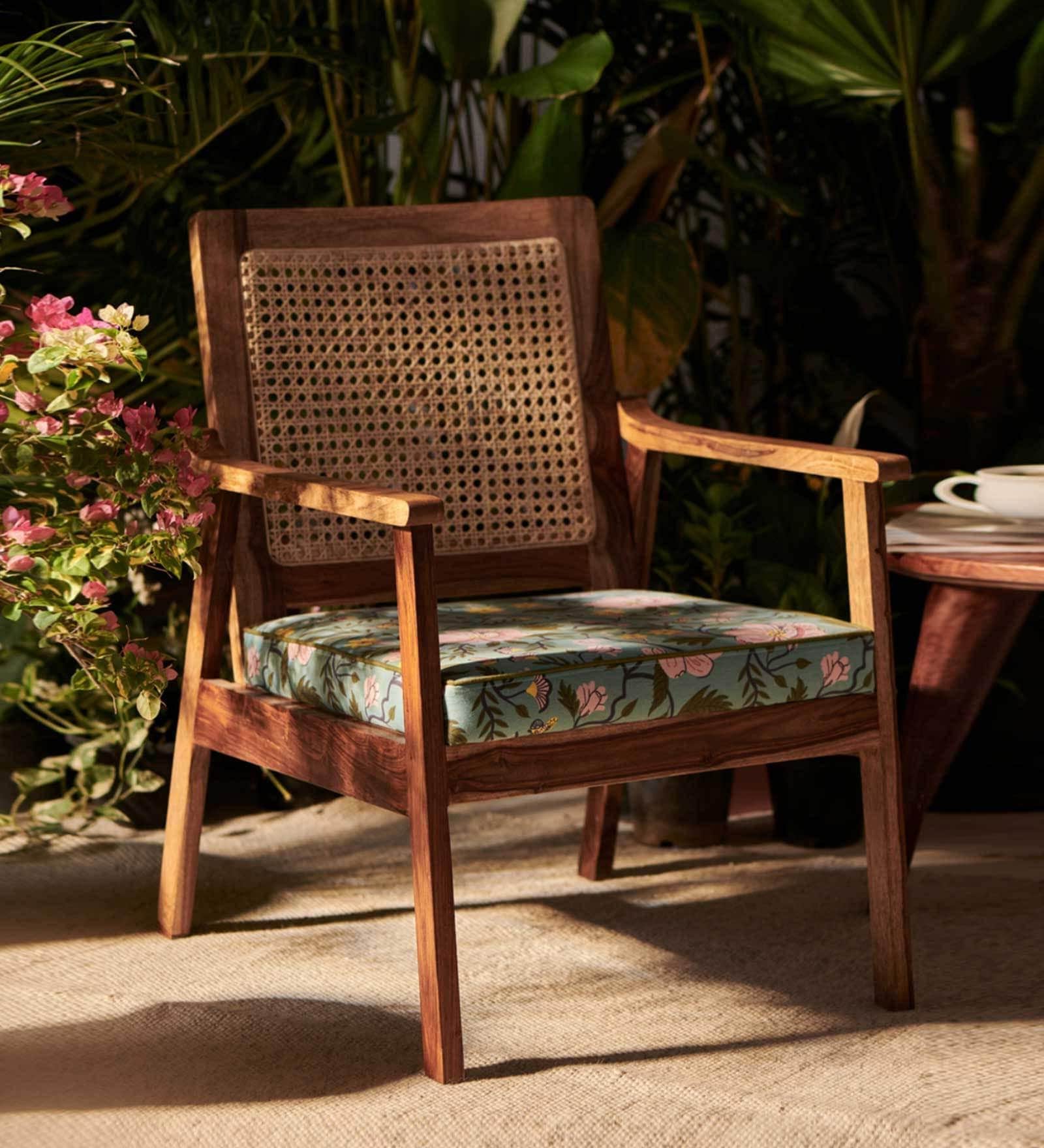 French Sheesham Wood  Arm Chair in Spring Bloom Print Colour