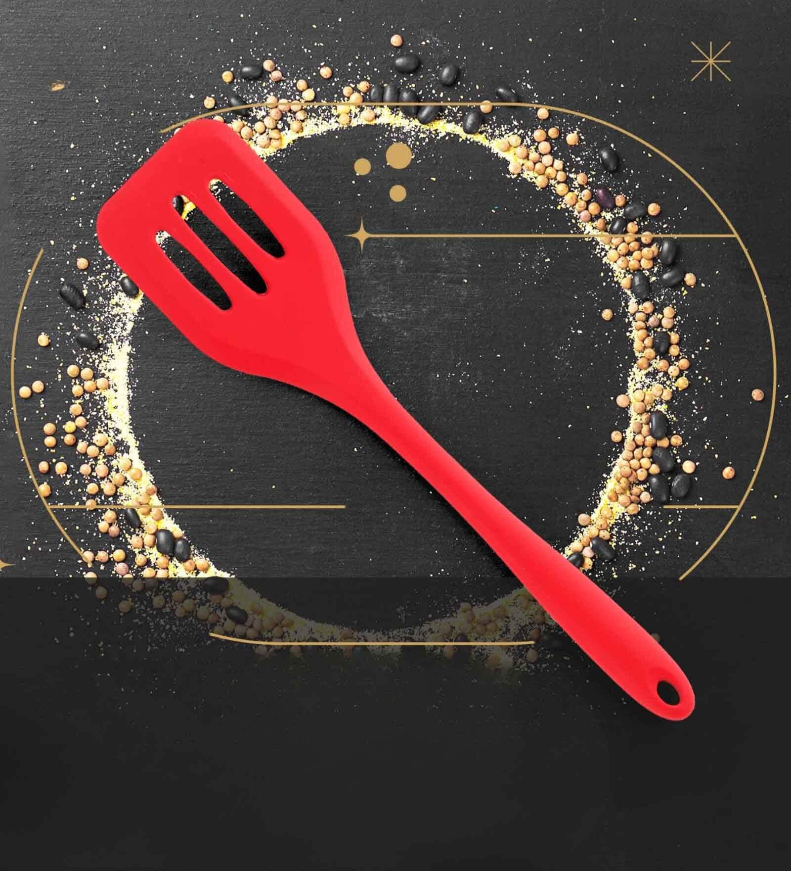Red Non-Stick Premium Silicone Slotted Turner Cooking Tool