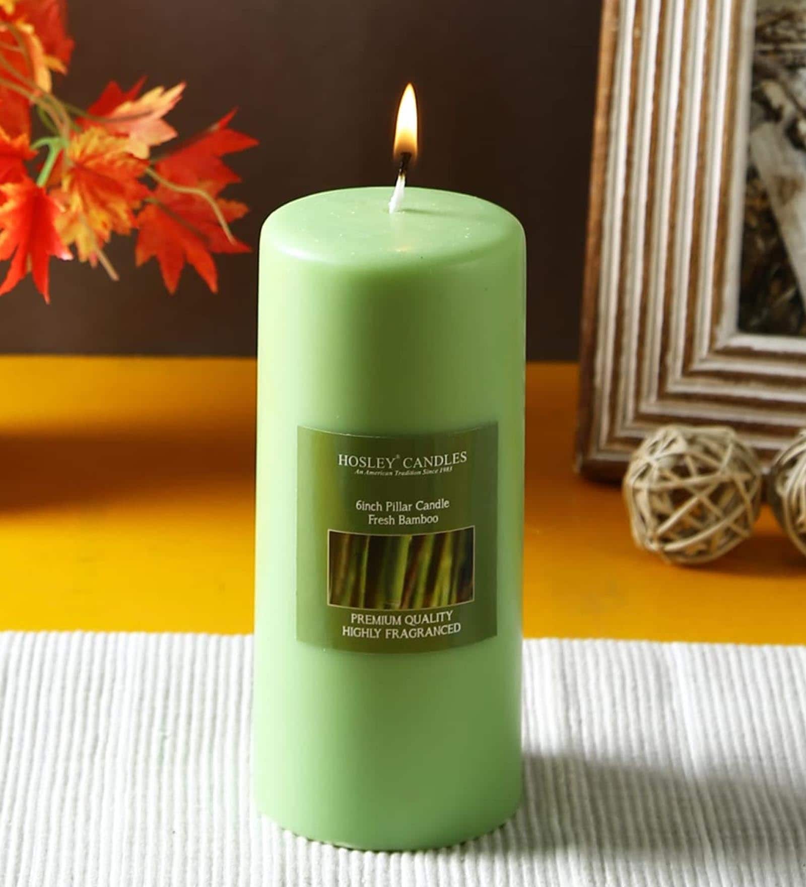 Bamboo Green Wax Scented Pillar Candle