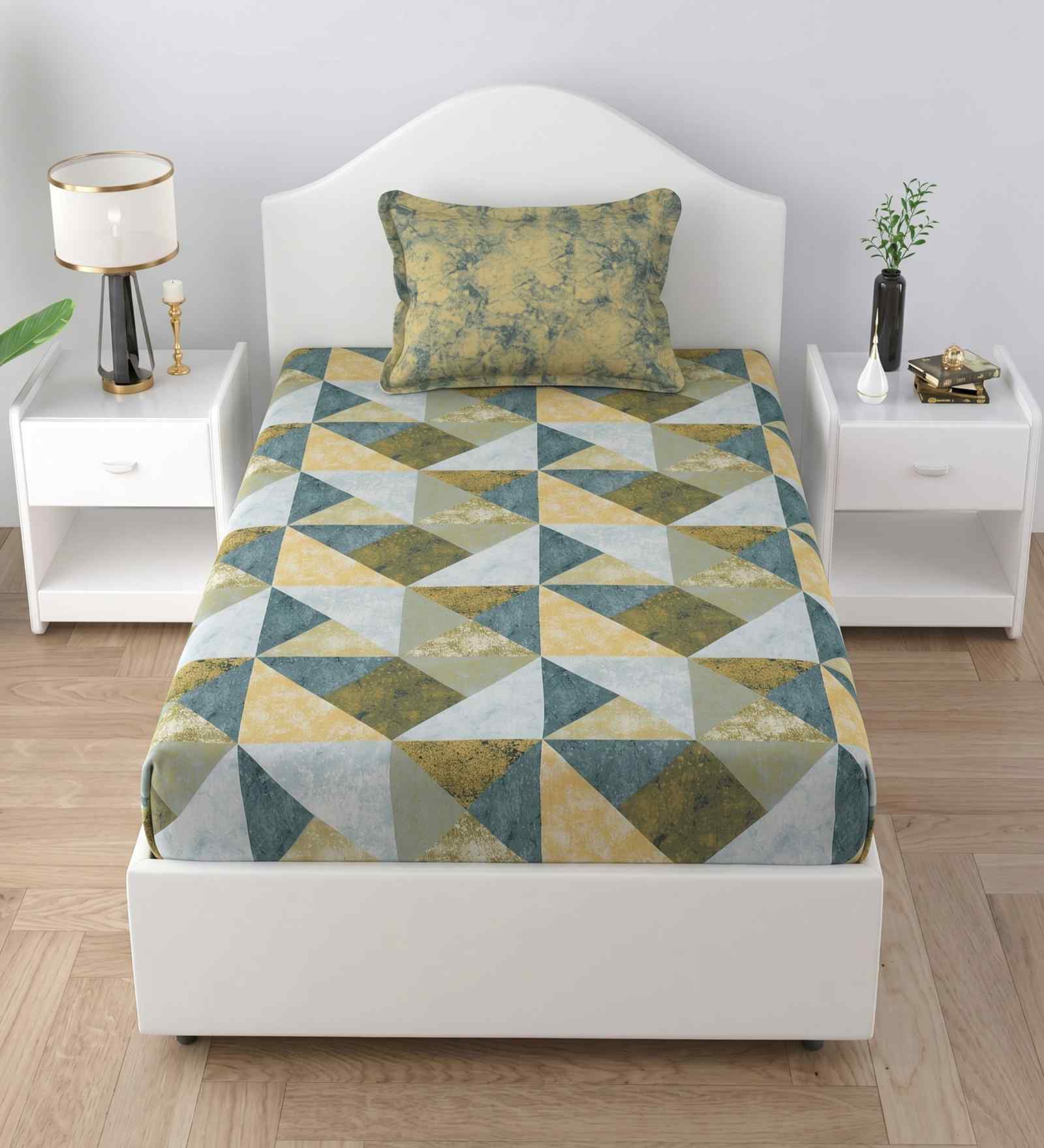 Fresh Green Autumn Delight Single 186 TC Cotton Bedsheet With 1 Pillow Cover