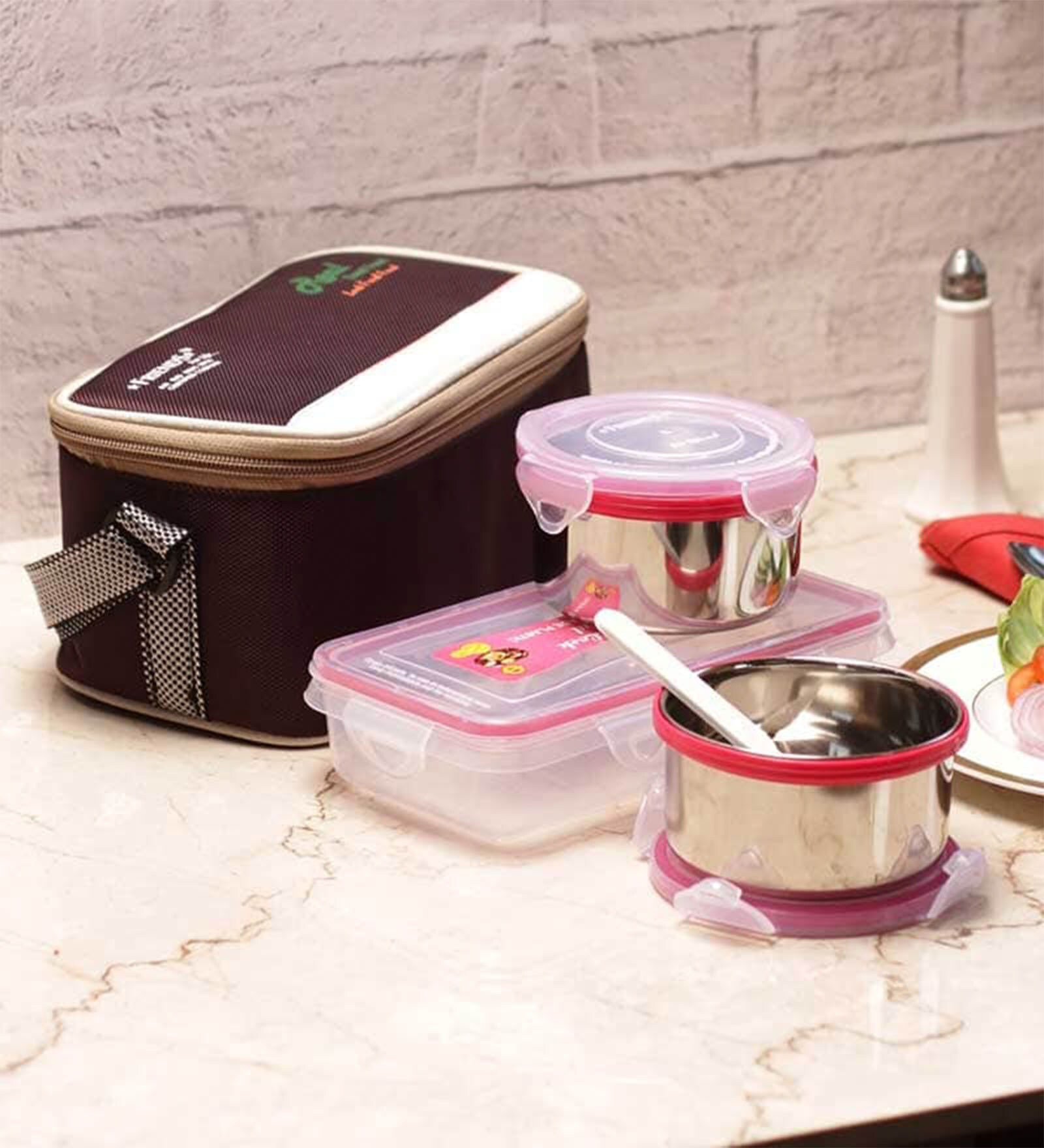 Friends Real Good Food Stainless Steel 4-piece Lunch Box with Bag