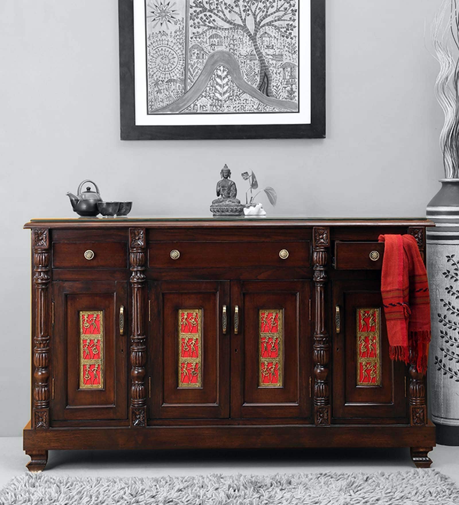 Frio Teak Wood Sideboard in Walnut Finish Frio Teak Wood Sideboard in Walnut Finish