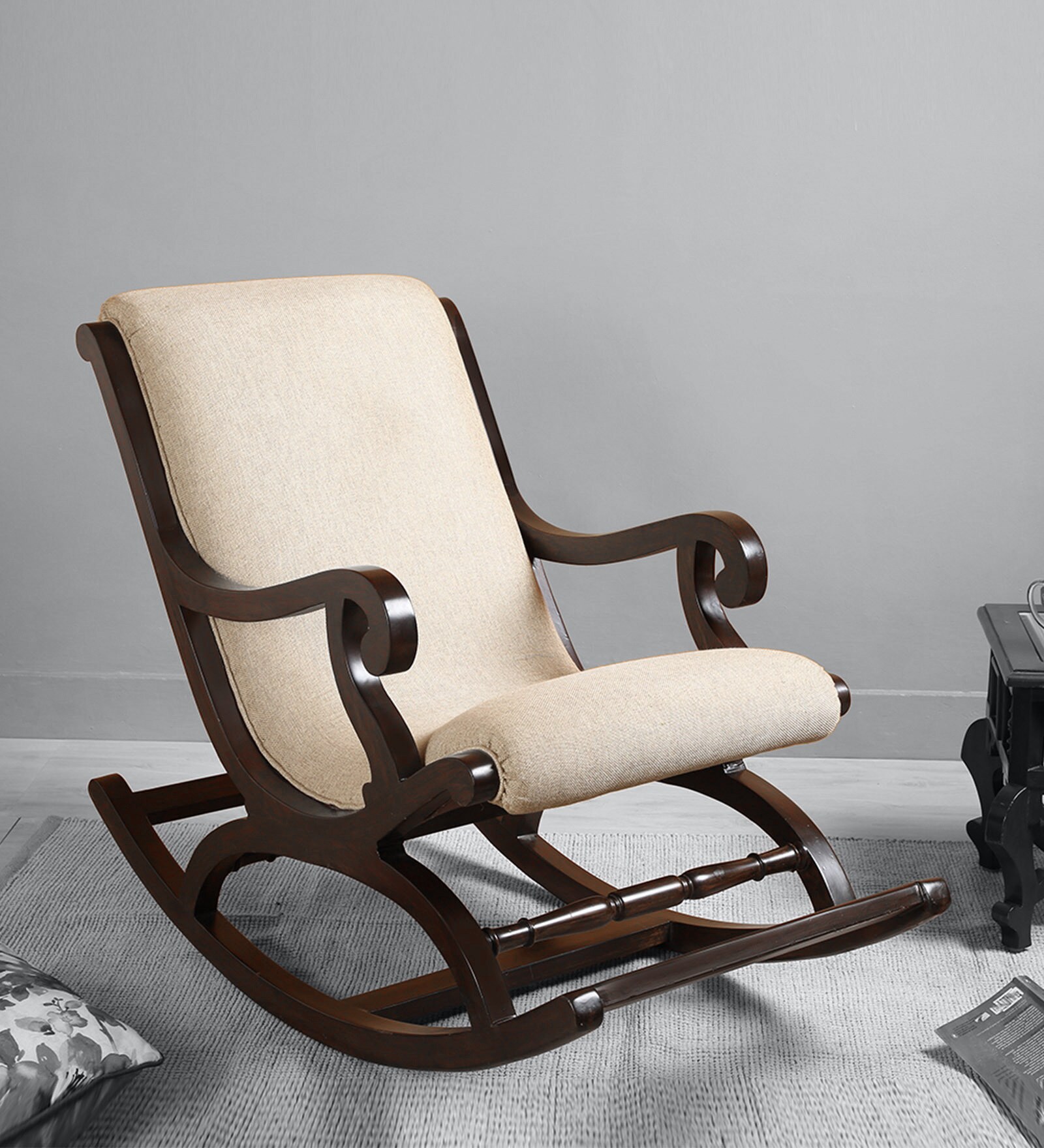Fritto Teak Wood Rocking Chair in Walnut Colour