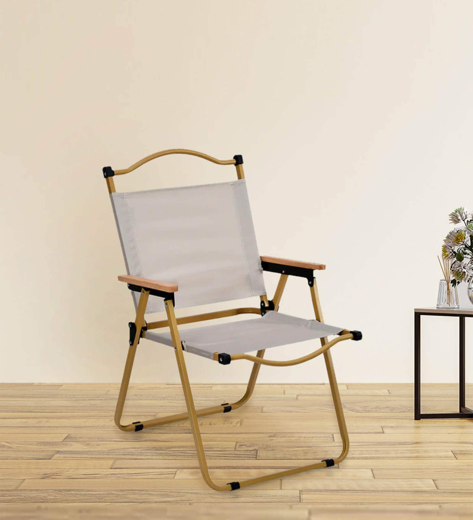 Frolic Fabric Folding Chair In Brown Finish