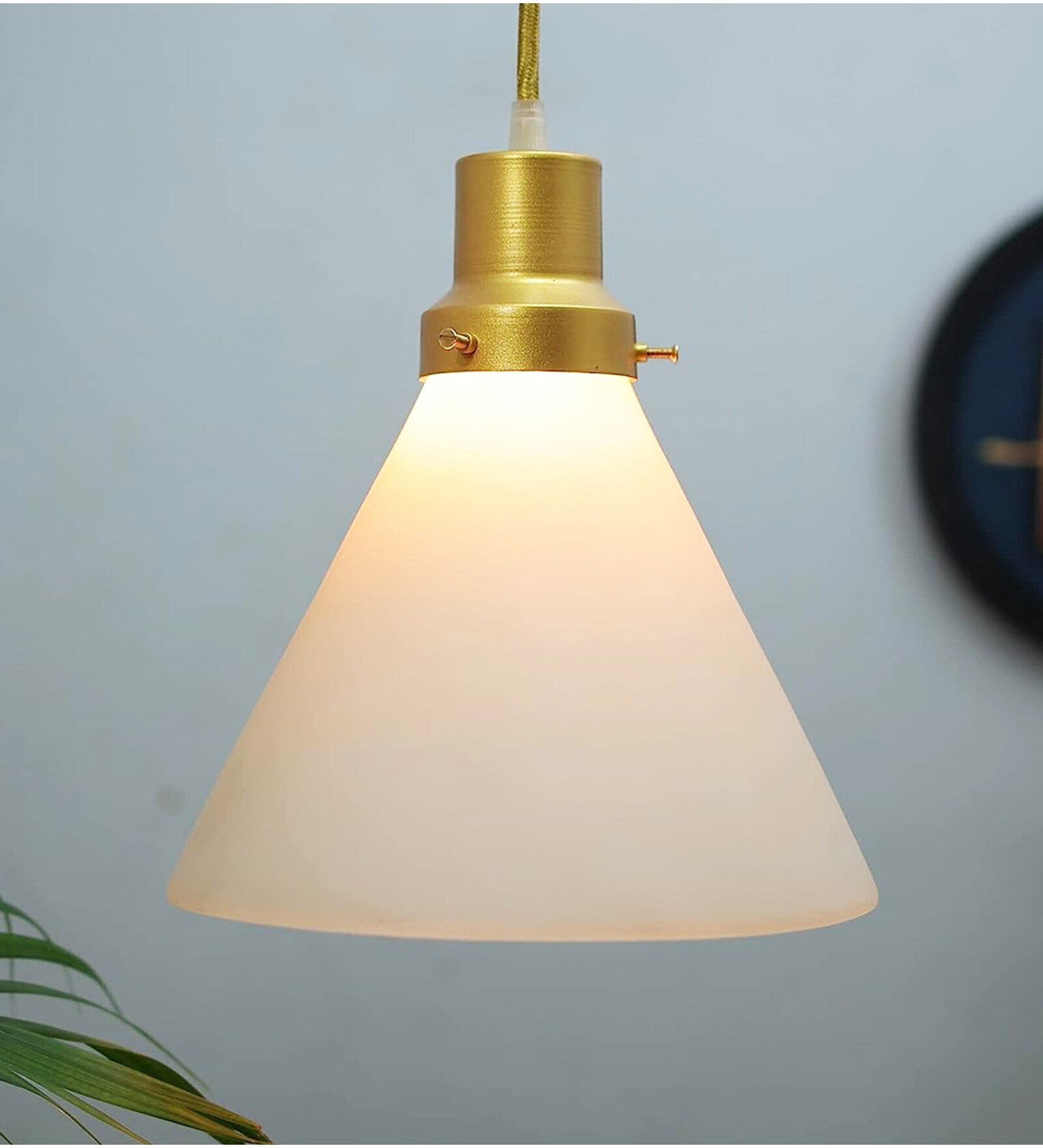 Frost Cone Vintage Adjustable Hanging Pendant Light with White Frosted Glass Shade