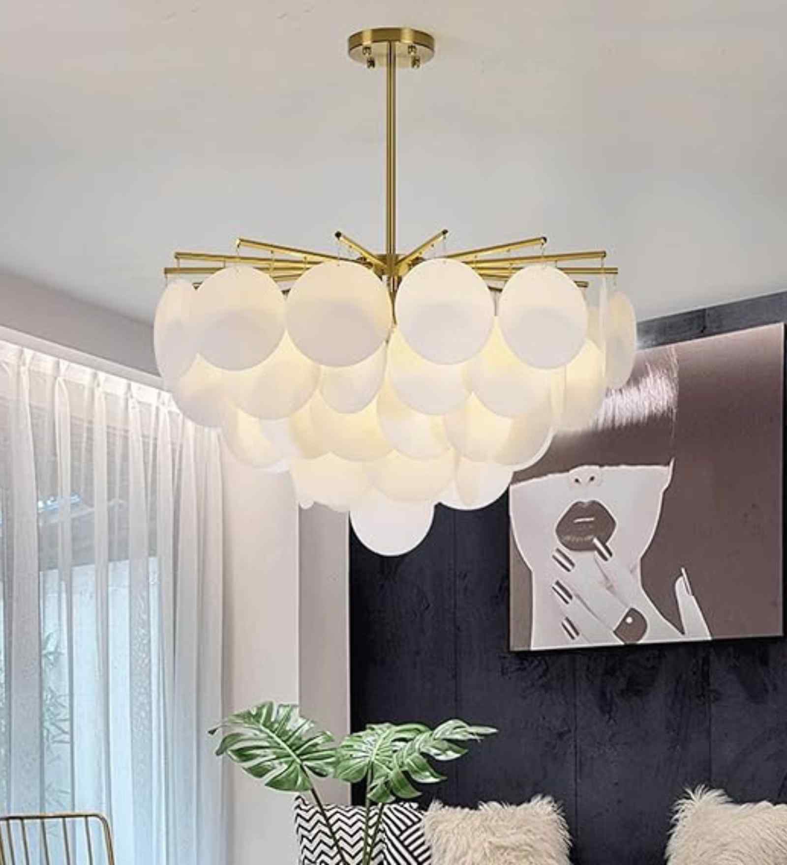 Frosted Glass Disc Chandelier in Gold Finish