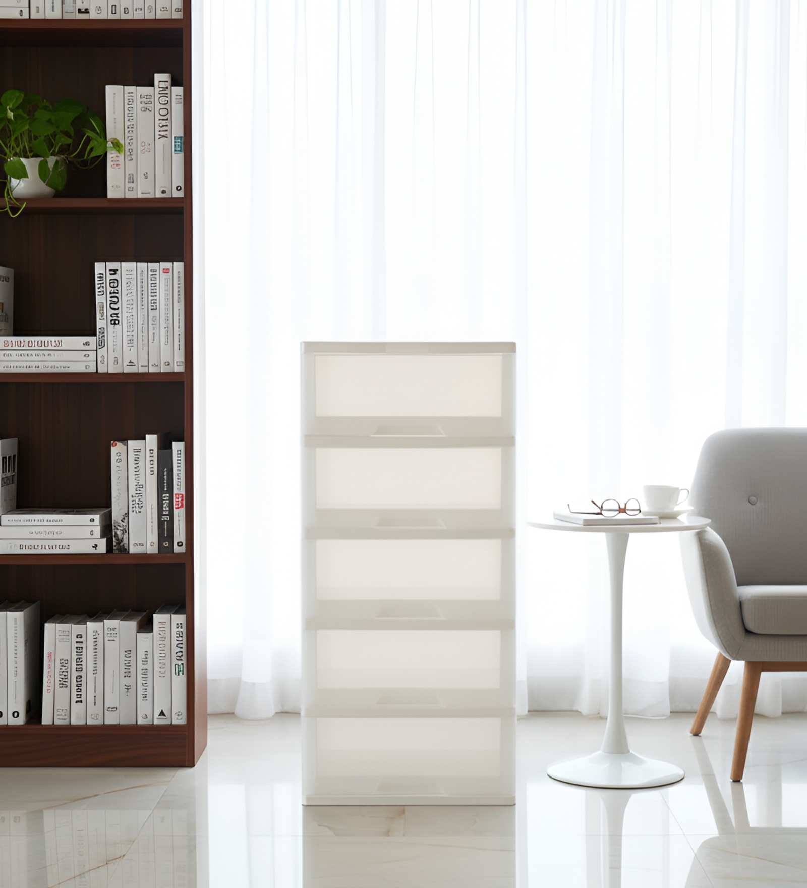 Frosted White 4-Drawer Modular Storage Unit 288.14L Smooth-Glide Polypropylene Drawers