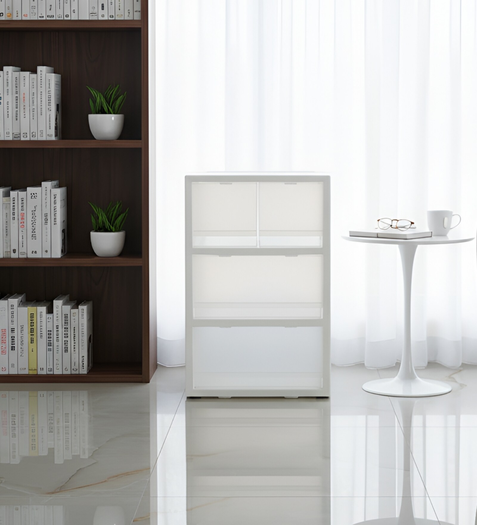 Frosted White 4-Drawer Modular Storage Unit 97.36L Smooth-Glide Polypropylene Drawers