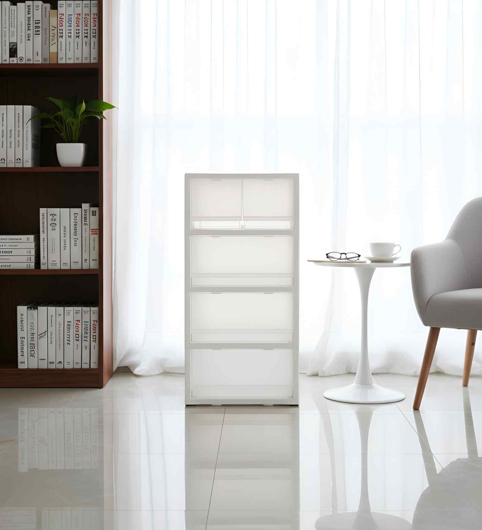 Frosted White 5-Drawer Modular Storage Unit 128.26L Smooth-Glide Polypropylene Drawers