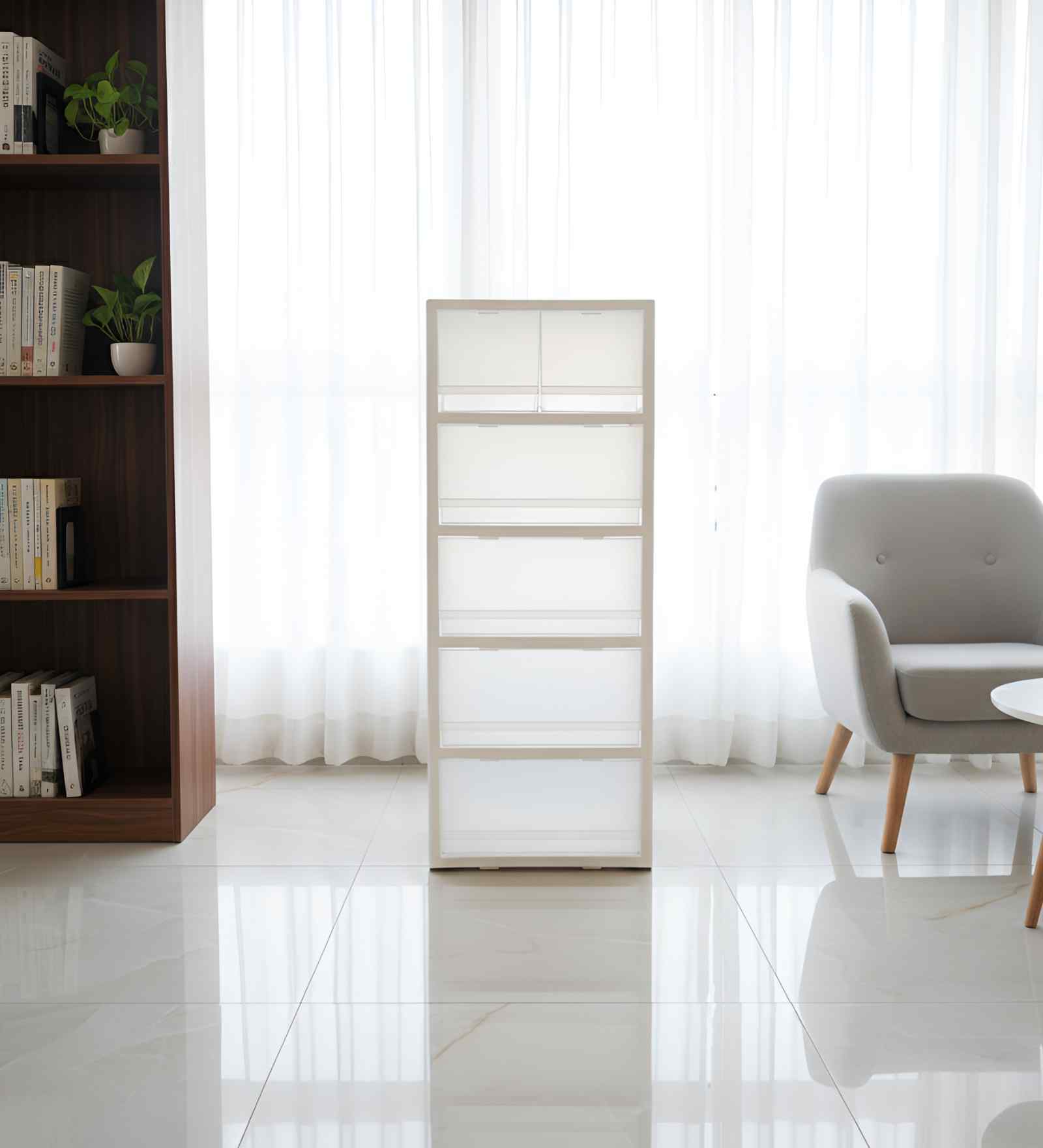 Frosted White 6-Drawer Modular Storage Unit 159.01L Smooth-Glide Polypropylene Drawers