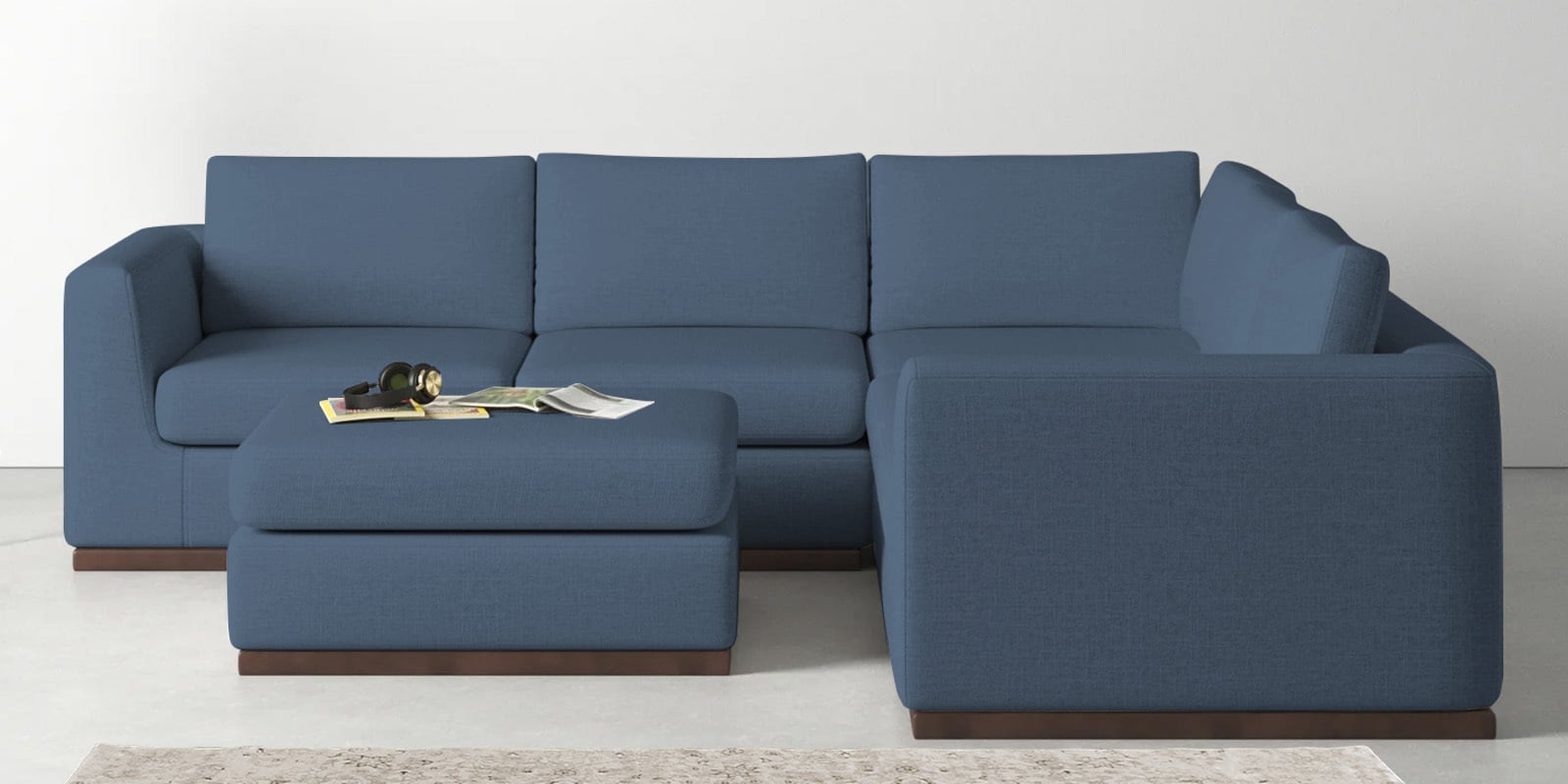 Buy Freedom Velvet 6 Seater RHS Sectional Sofa In Oxford Blue Colour at 13 OFF by Febonic