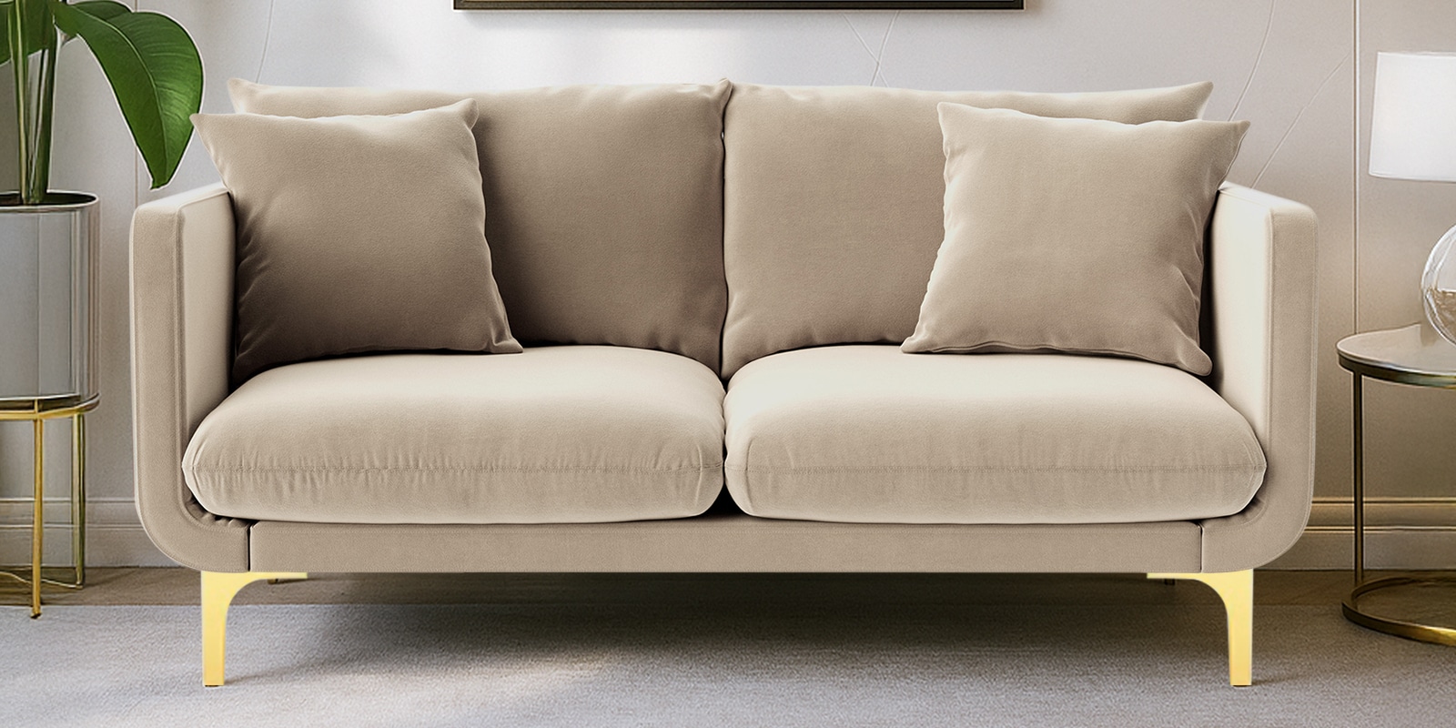 Frejol Velvet 2 Seater Sofa In Cream Colour