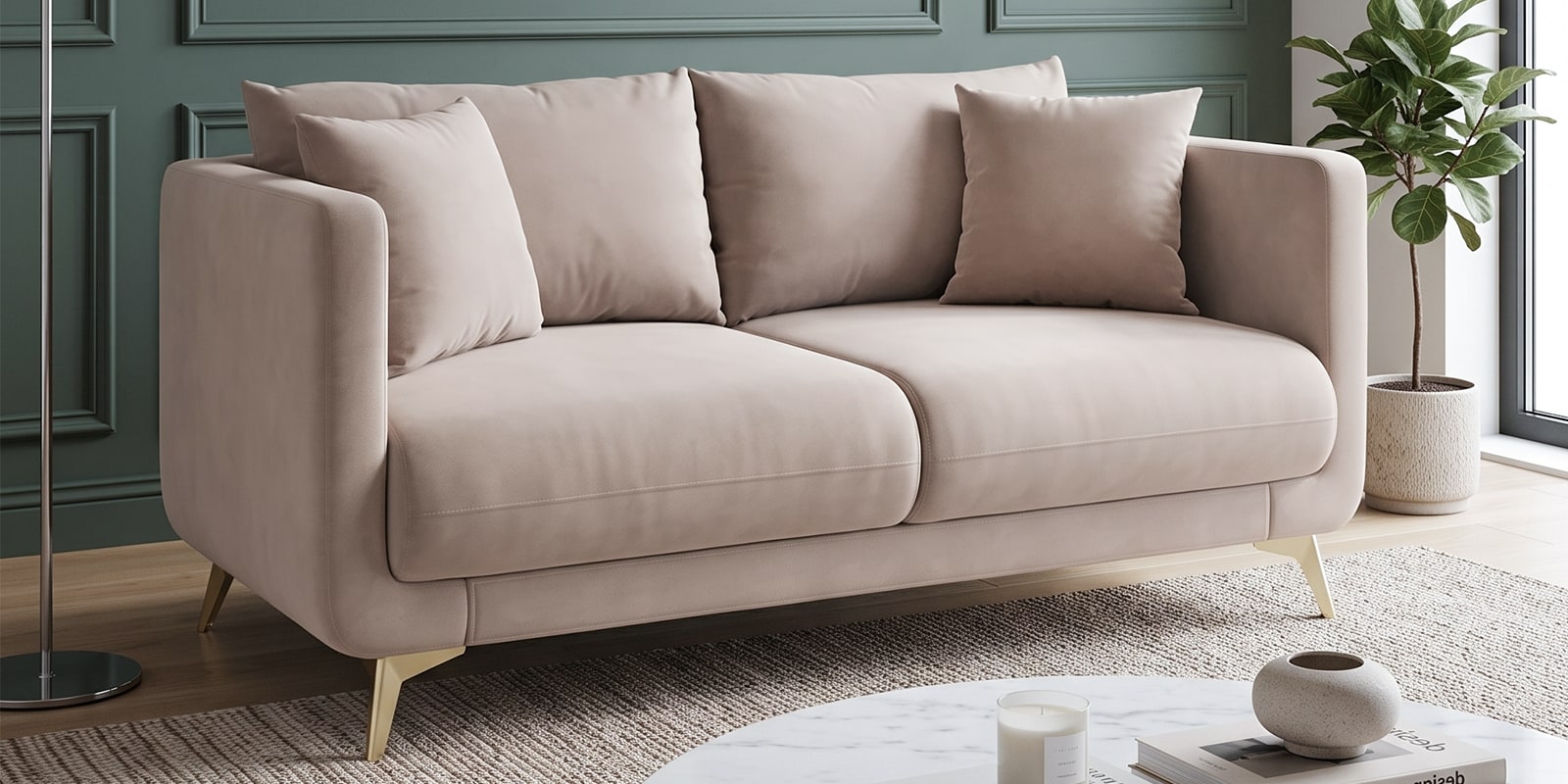 Frejol Velvet 2 Seater Sofa In Cream Colour