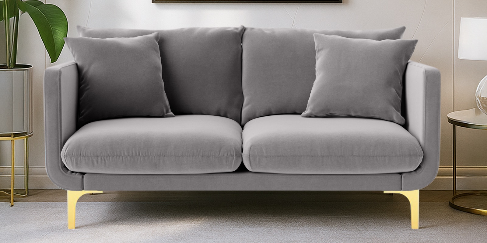 Frejol Velvet 2 Seater Sofa In Grey Colour