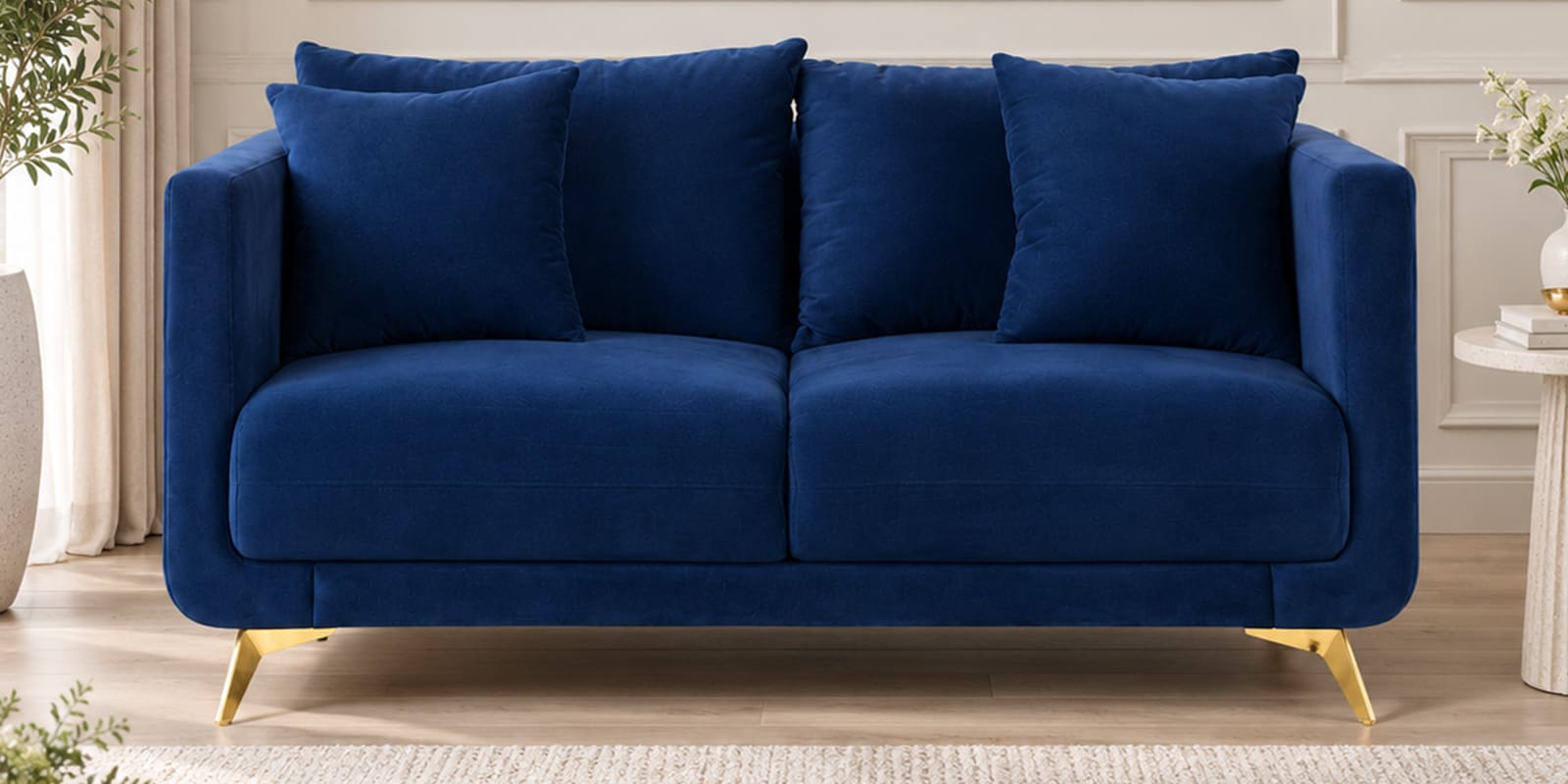 Frejol Velvet 2 Seater Sofa In Navy Blue Colour
