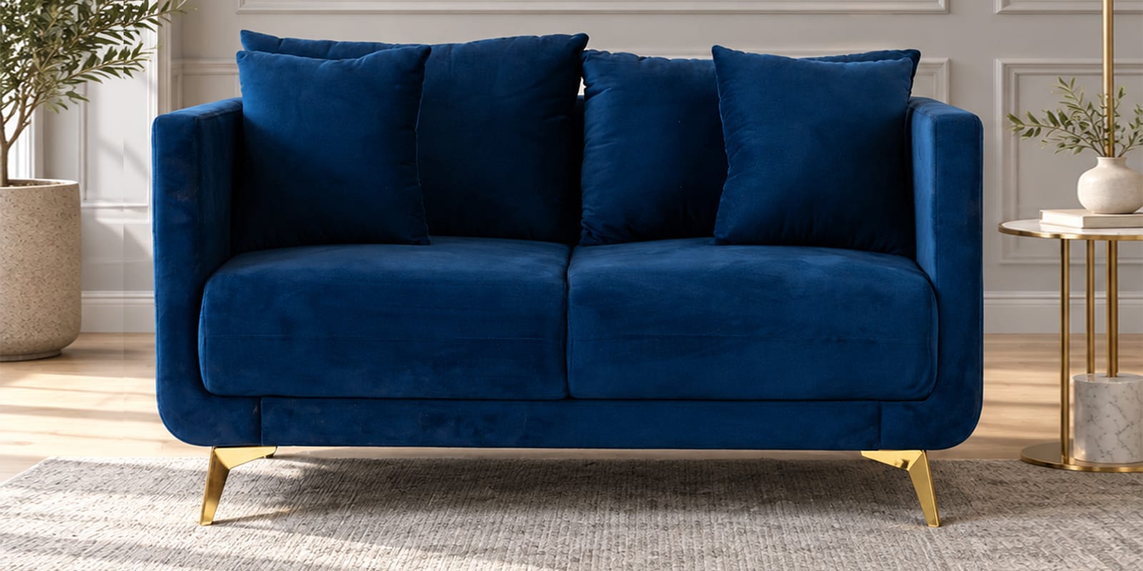 Frejol Velvet 2 Seater Sofa In Navy Blue Colour