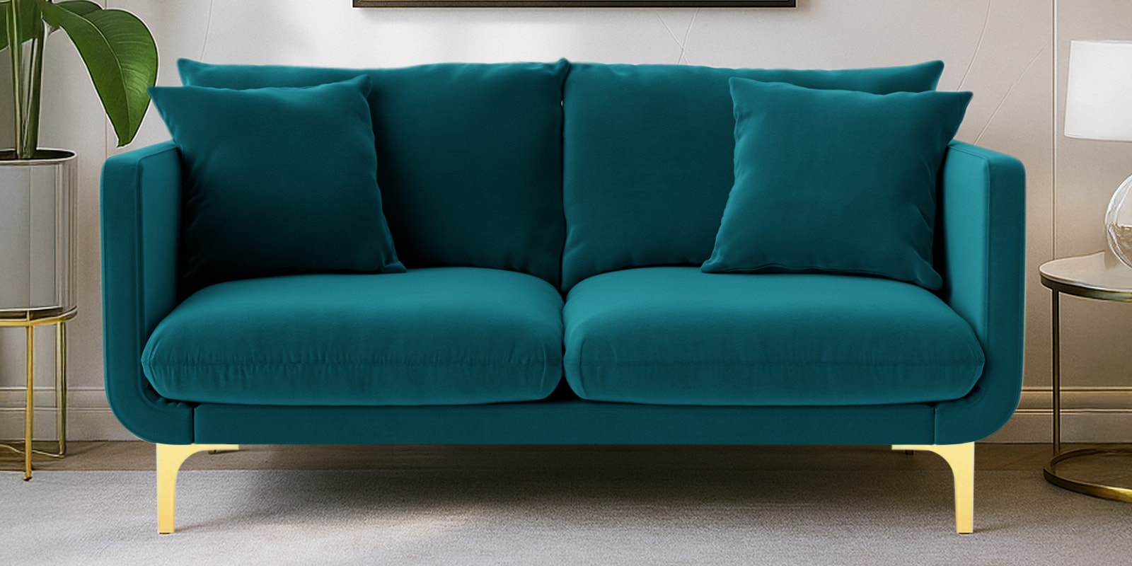 Frejol Velvet 2 Seater Sofa In Teal Blue Colour