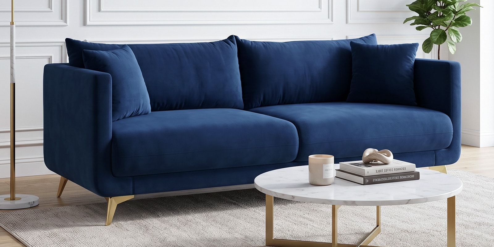 Frejol Velvet 3 Seater Sofa In Navy Blue Colour