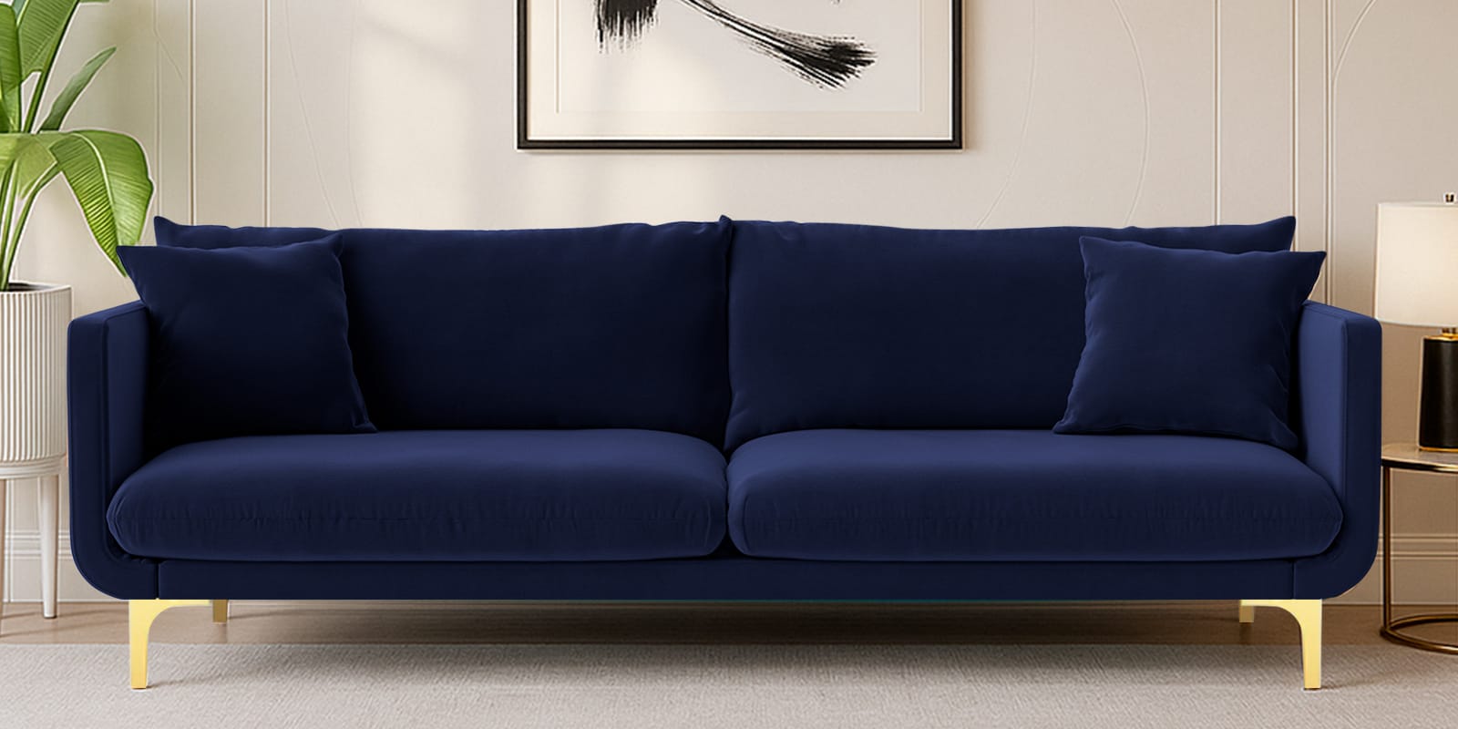 Frejol Velvet 3 Seater Sofa In Navy Blue Colour