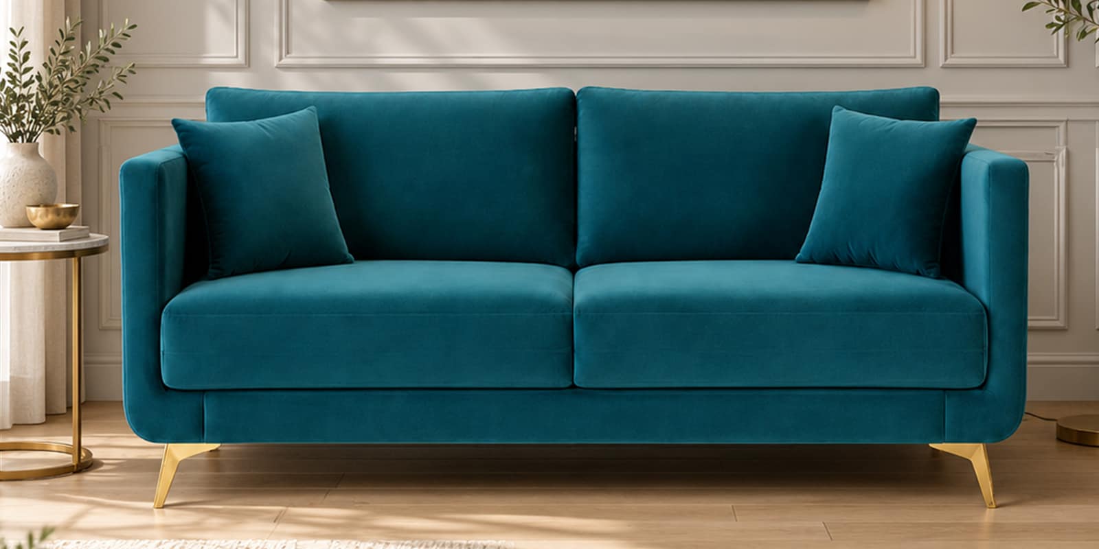 Frejol Velvet 3 Seater Sofa In Teal Blue Colour