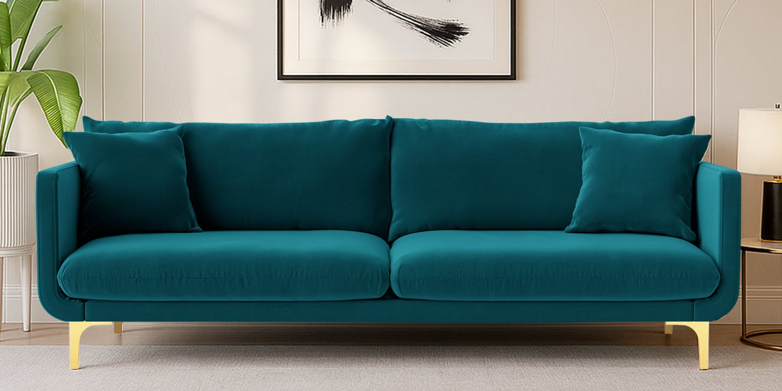 Frejol Velvet 3 Seater Sofa In Teal Blue Colour