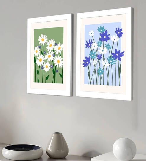 Framed Wall Hanging Art Print Spring Floral Chamomile Poster For Room Decor