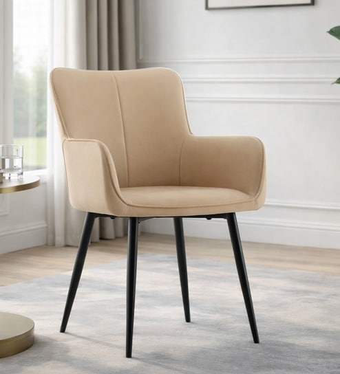 Francis Velvet Fabric Arm Chair In Off White Color