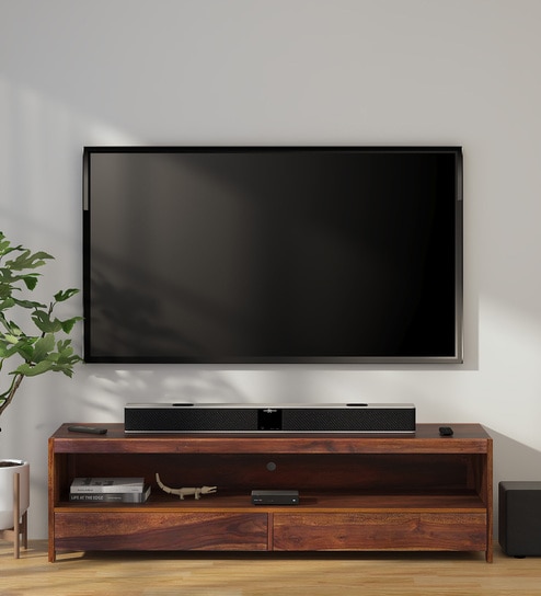 Freemont Sheesham Wood TV Console in Scratch Resistant Honey Oak Finish for TVs up to 70"