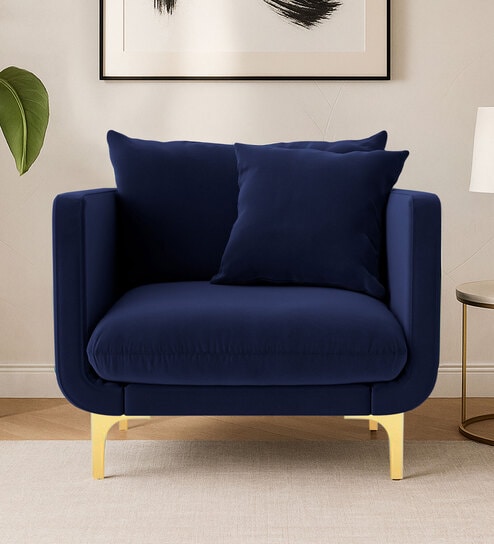 Frejol Velvet 1 Seater Sofa In Navy Blue Colour