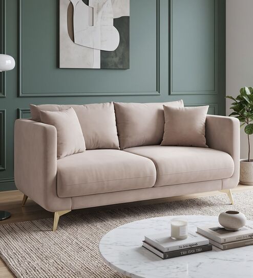 Frejol Velvet 2 Seater Sofa In Cream Colour
