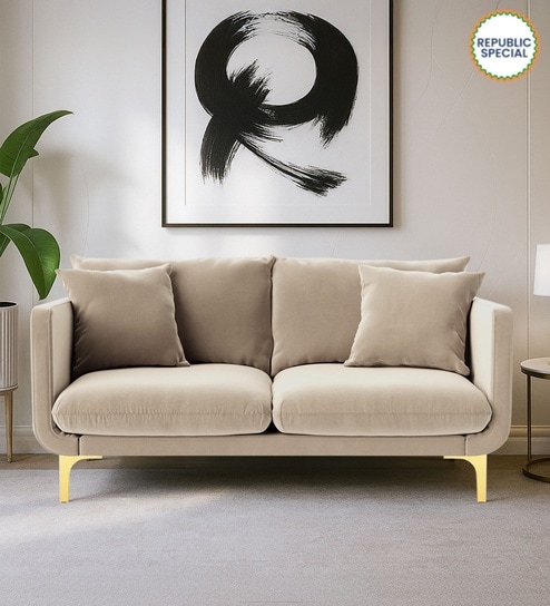 Frejol Velvet 2 Seater Sofa In Cream Colour