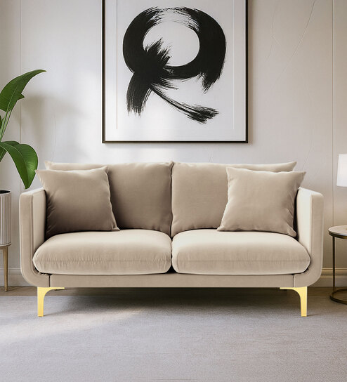 Frejol Velvet 2 Seater Sofa In Cream Colour