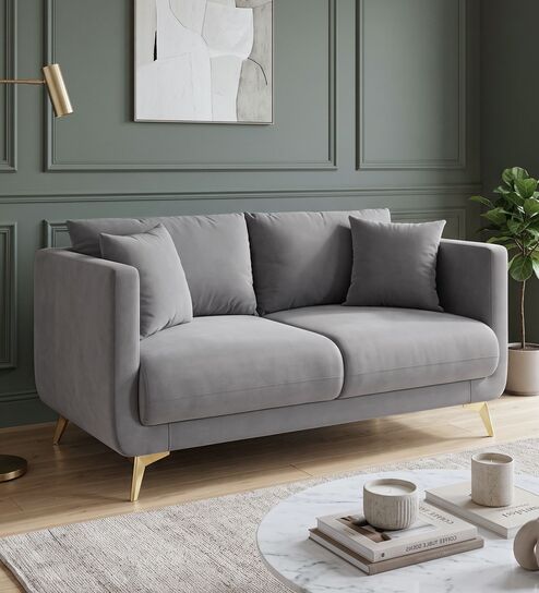Frejol Velvet 2 Seater Sofa In Grey Colour