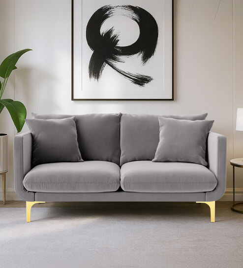 Frejol Velvet 2 Seater Sofa In Grey Colour