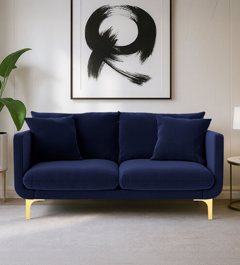 Frejol Velvet 2 Seater Sofa In Navy Blue Colour
